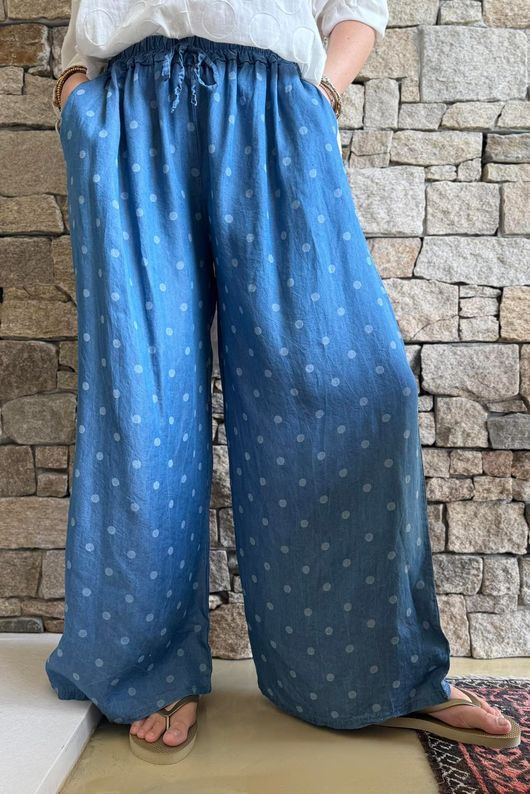Essential Summer Chambray Spot Wide Leg Pant Mid